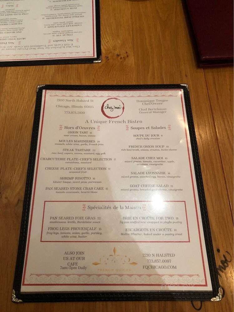 Chez Moi - Chicago, IL menu_pic
