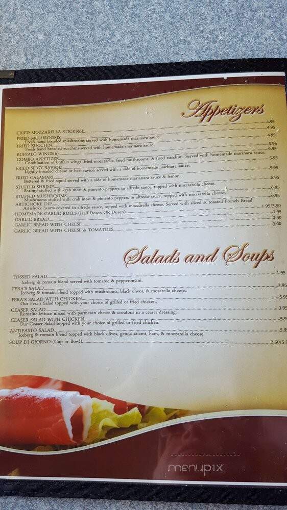 Fera's Pasta Pizza - Sherman, TX menu_pic