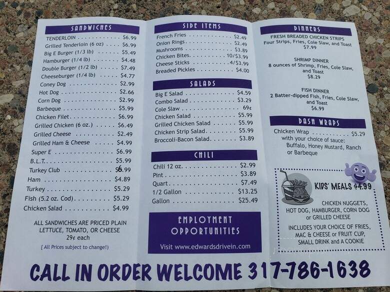 Edwards Drive-In Dashboard Diner - Indianapolis, IN menu_pic