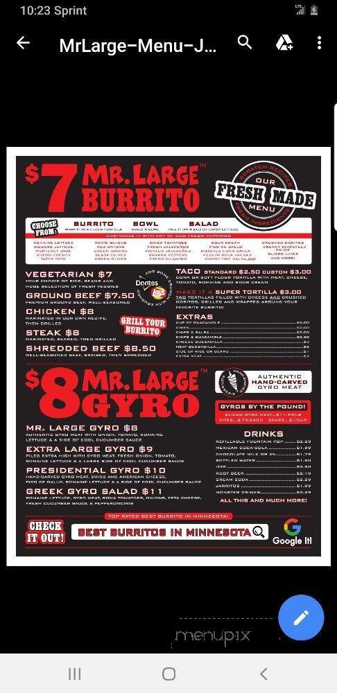 Mr. Large - Forest Lake, MN menu_pic