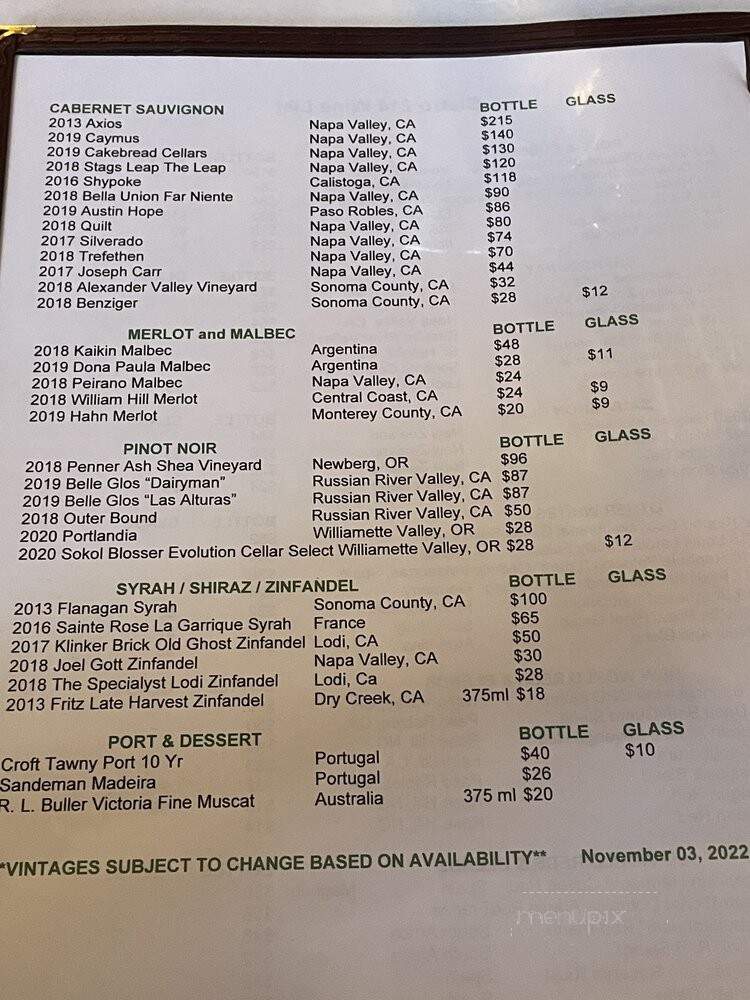 Bistro 214 - Shelby, NC menu_pic