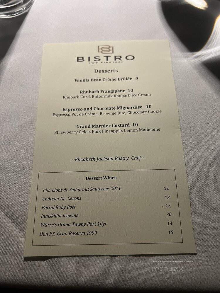 Bistro 218 - Birmingham, AL menu_pic