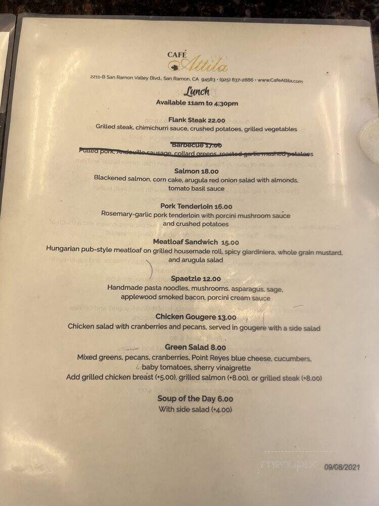 Cafe Attila - San Ramon, CA menu_pic