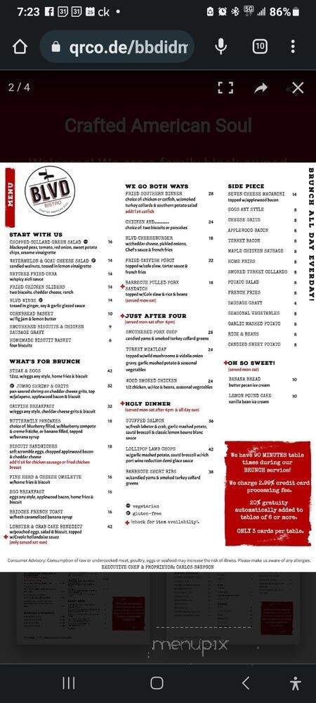 Boulevard Bistro - New York, NY menu_pic