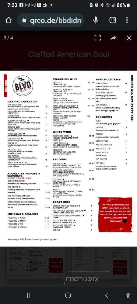 Boulevard Bistro - New York, NY menu_pic