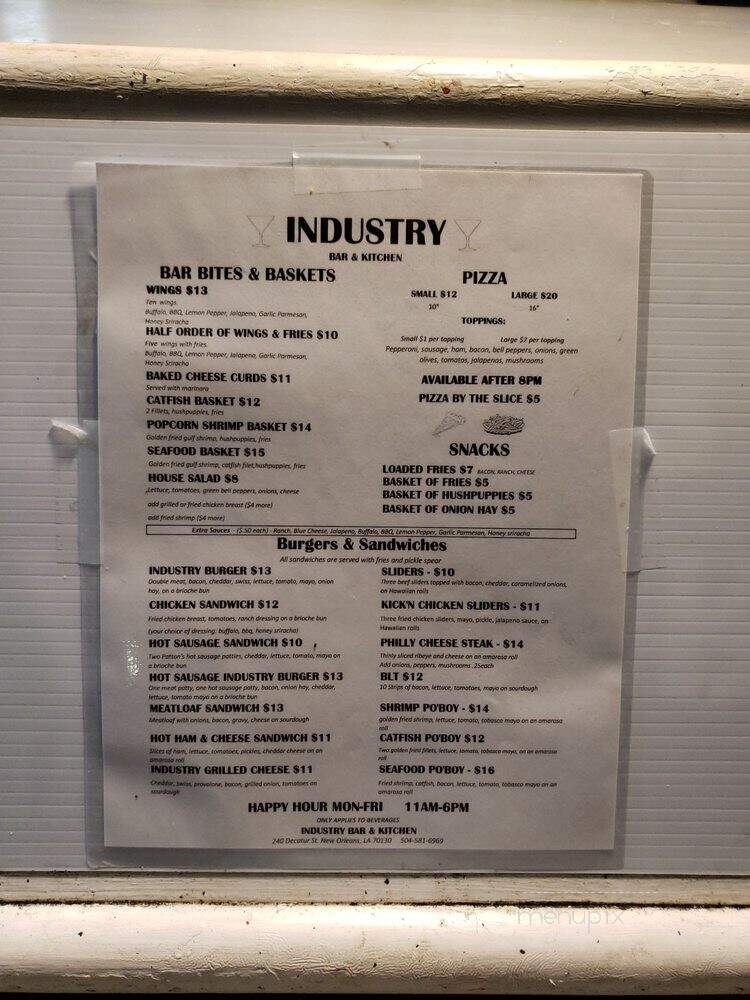 Industry Bar Kitchen - New Orleans, LA menu_pic