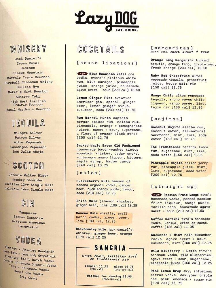 Lazy Dog Cafe - Brea, CA menu_pic