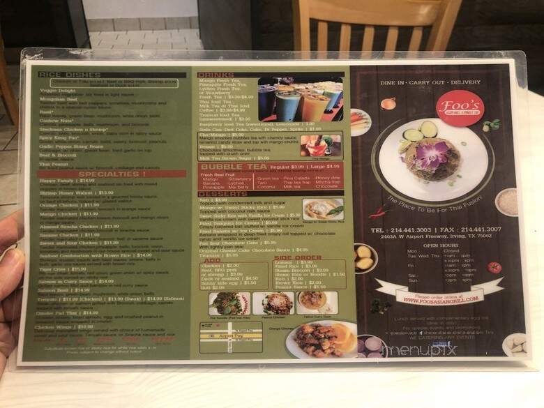 Foo's Asian Grill Bubble Tea - Irving, TX menu_pic