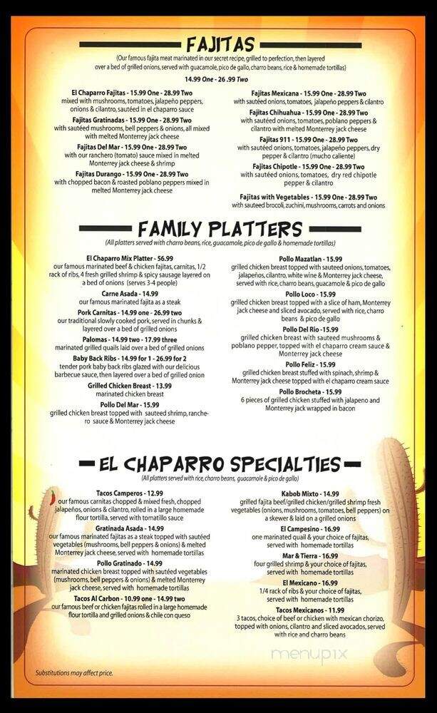 El Chaparro Mexican Bar & Grill - Tomball, TX menu_pic