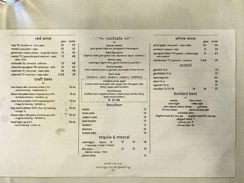 Boxcar Bar Grill - Short Hills, NJ menu_pic