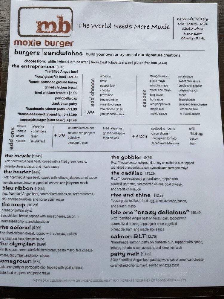 Moxie Burger - Marietta, GA menu_pic