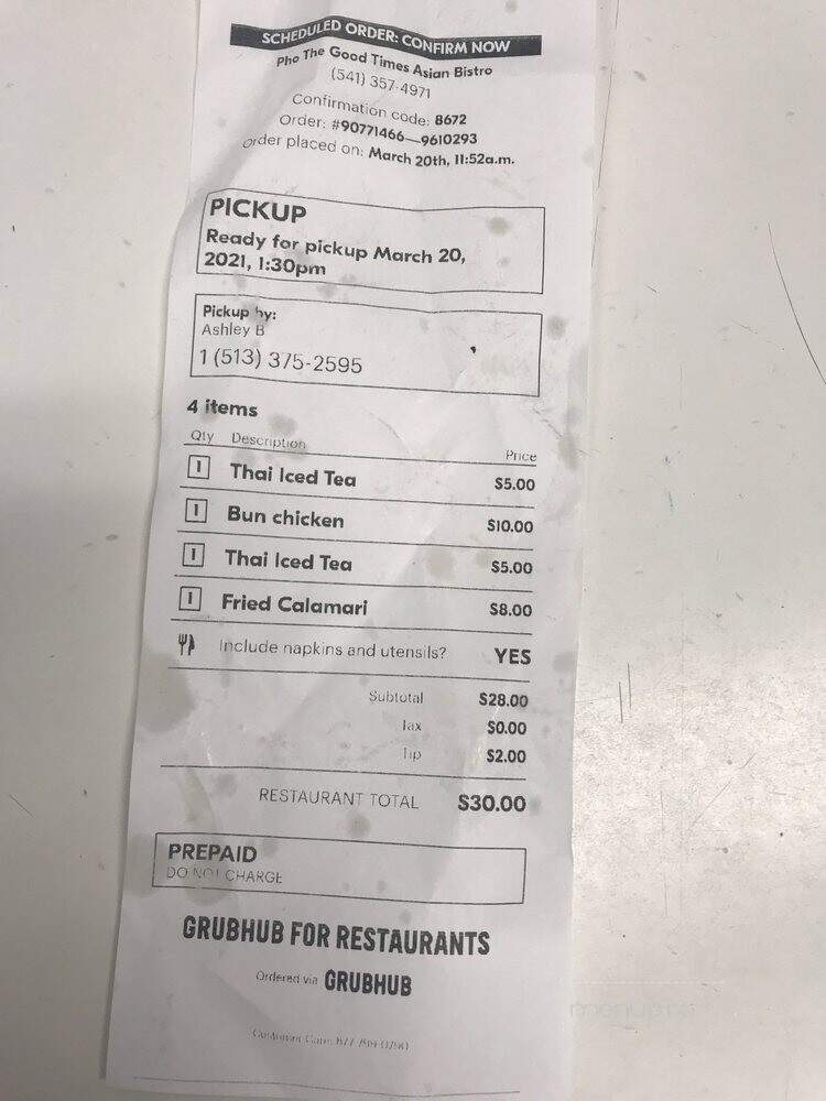 Pho The Good Times Asian Bistro - Eugene, OR menu_pic