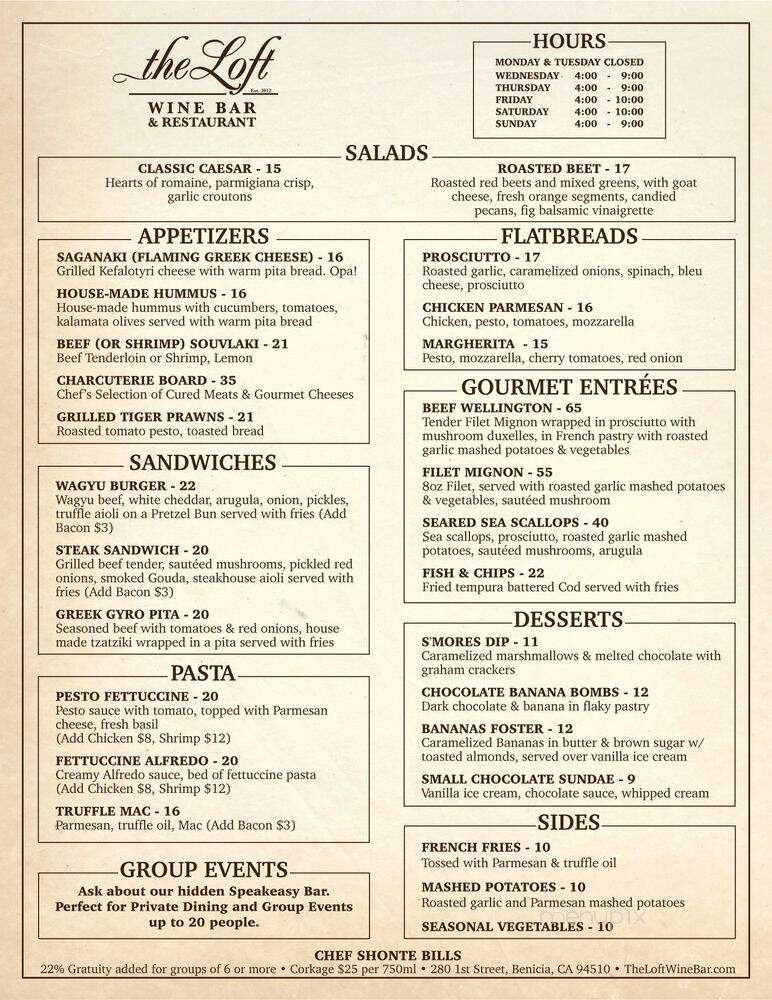 The Loft Wine Bar & Restaurant - Benicia, CA menu_pic