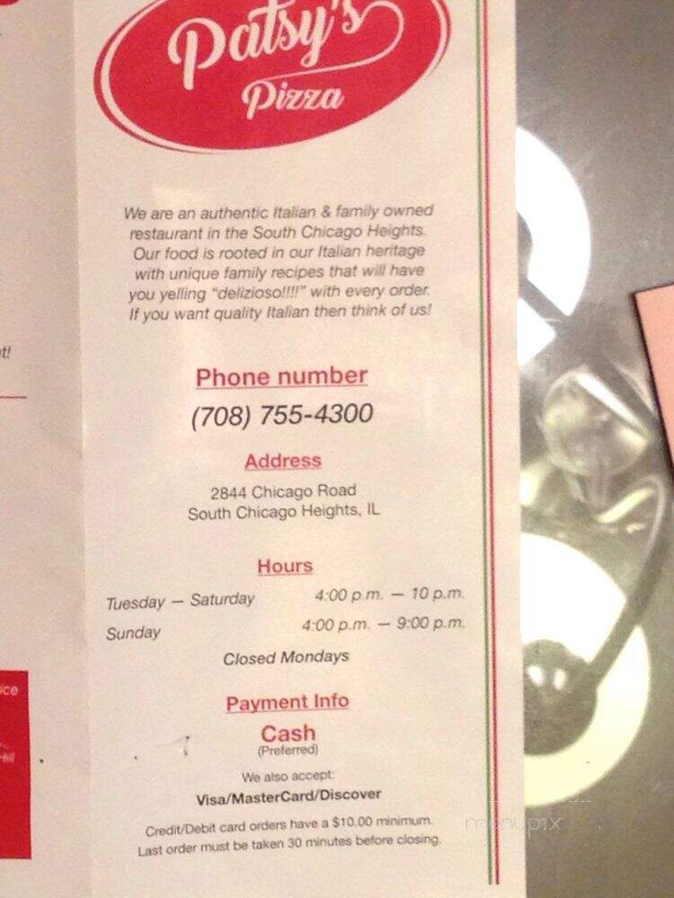 Patsy's Pizza and Italian Catering - Chicago Heights, IL menu_pic