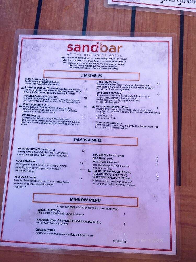 Sandbar Patio Bar & Grill - Boise, ID menu_pic