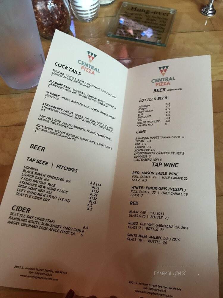 Central Pizza - Seattle, WA menu_pic