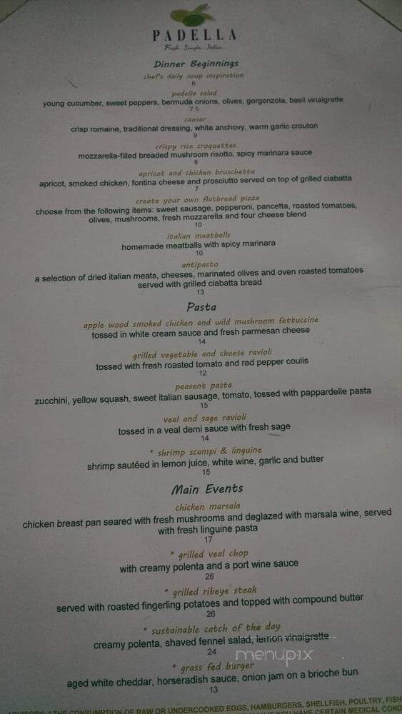 Padella @ The Hyatt - Marietta, GA menu_pic