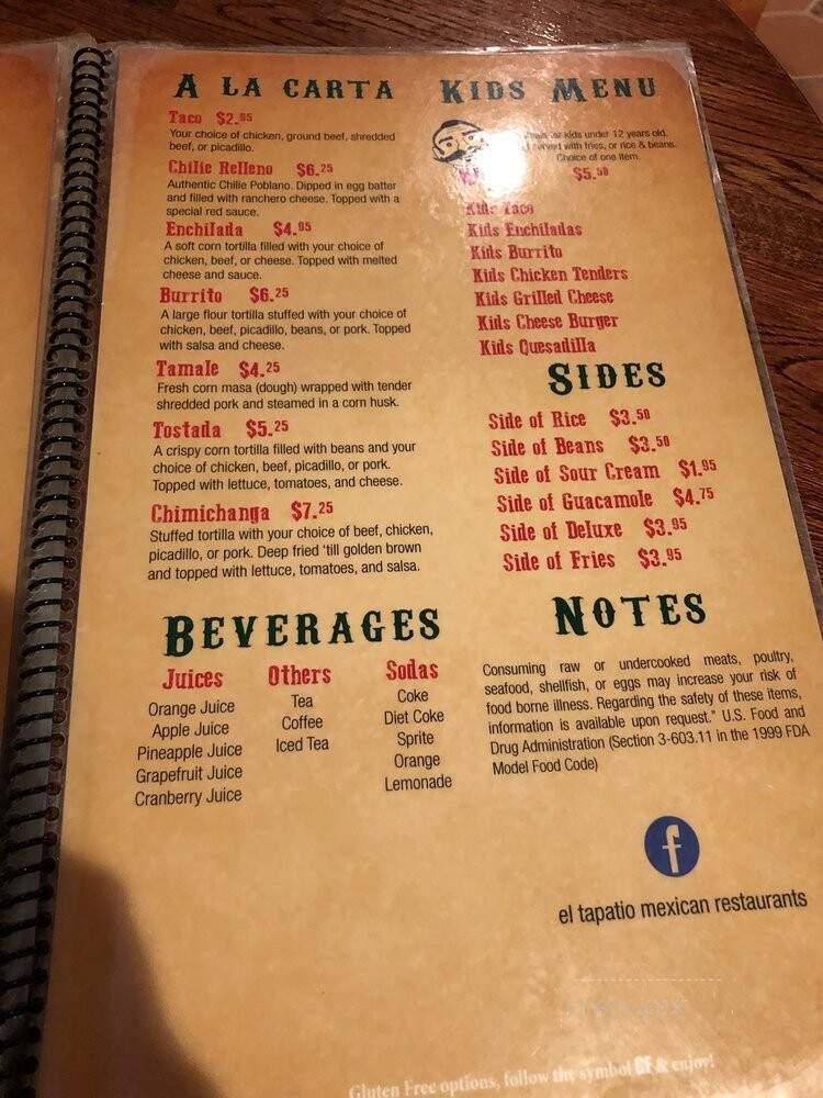 El Tapatio - Rowley, MA menu_pic