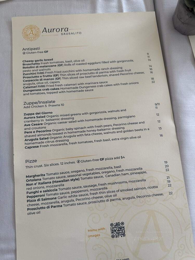 Aurora Ristorante Pizzeria - Sausalito, CA menu_pic