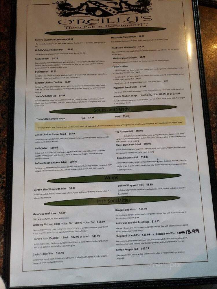 O'Reilly's Irish Bar & Restaurant - Fort Wayne, IN menu_pic