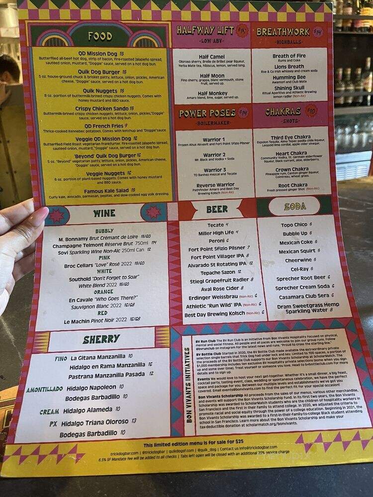 Trick Dog - San Francisco, CA menu_pic