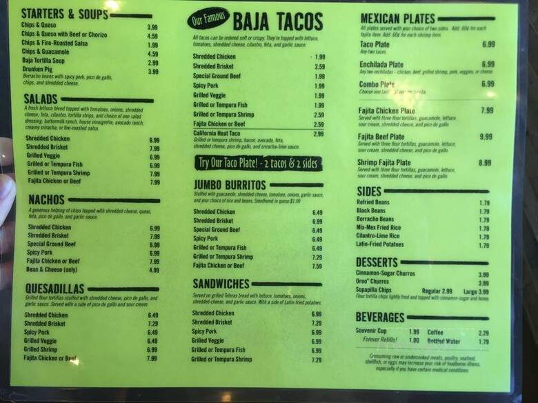 Fuzzy's Taco Shop - Stillwater, OK menu_pic