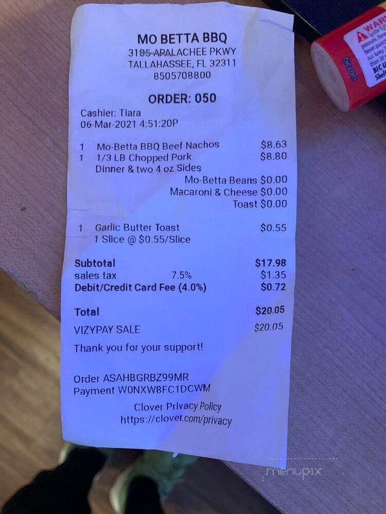 Mo Betta BBQ - Tallahassee, FL menu_pic