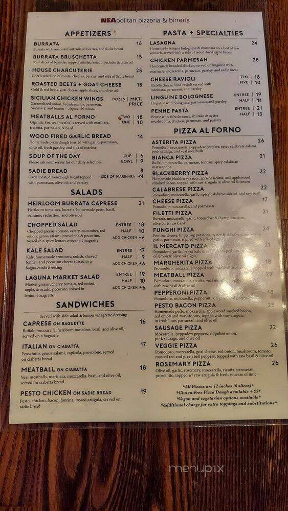 NEApolitan Pizzeria & Birreria - Laguna Beach, CA menu_pic