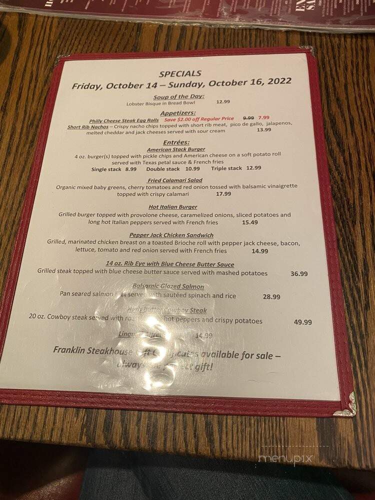 Franklin steakhouse and tavern - Fairfield, NJ menu_pic
