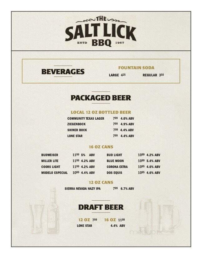 Salt Lick BBQ - Grapevine, TX menu_pic
