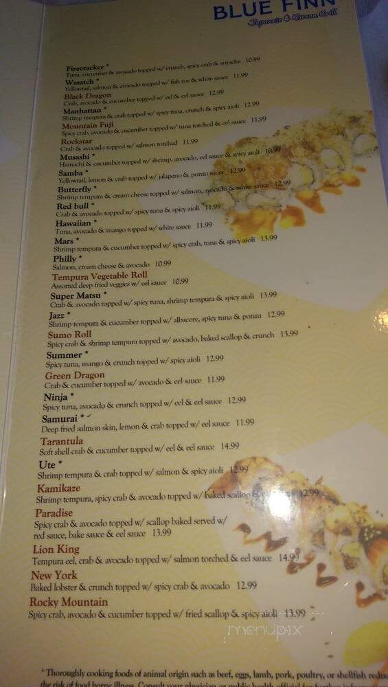 Bluefinn - Salt Lake City, UT menu_pic