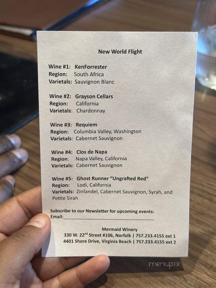 Mermaid Winery - Norfolk, VA menu_pic