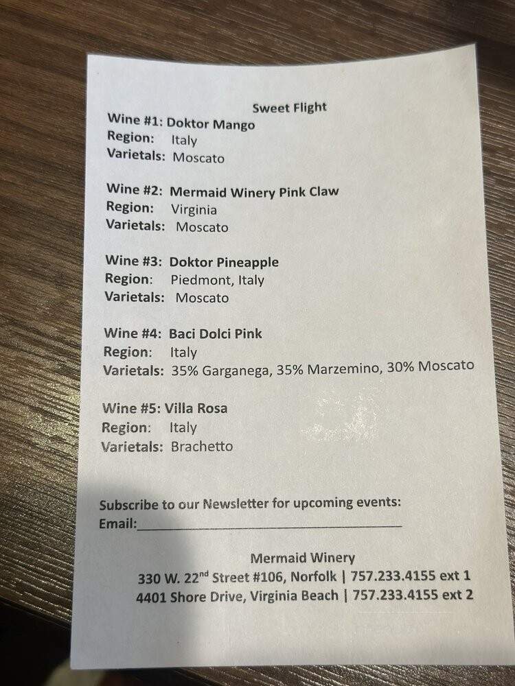 Mermaid Winery - Norfolk, VA menu_pic