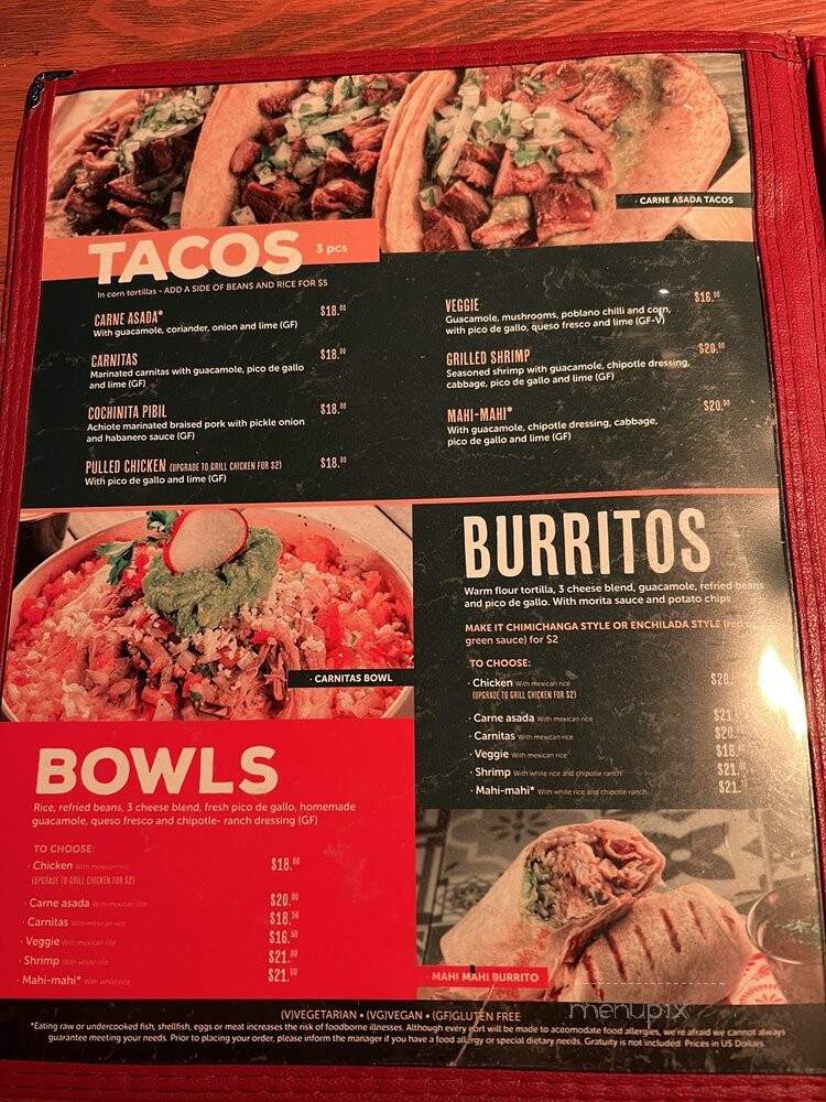 Senor Frog's - Las Vegas, NV menu_pic