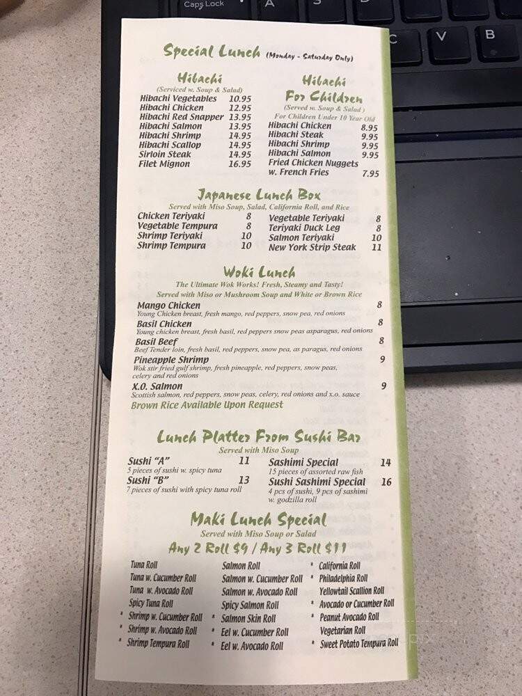 Koto Steakhouse - Keene, NH menu_pic