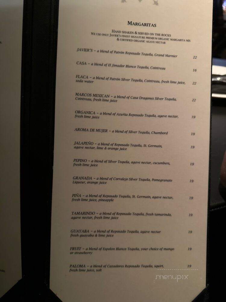 Javier's - Las Vegas, NV menu_pic