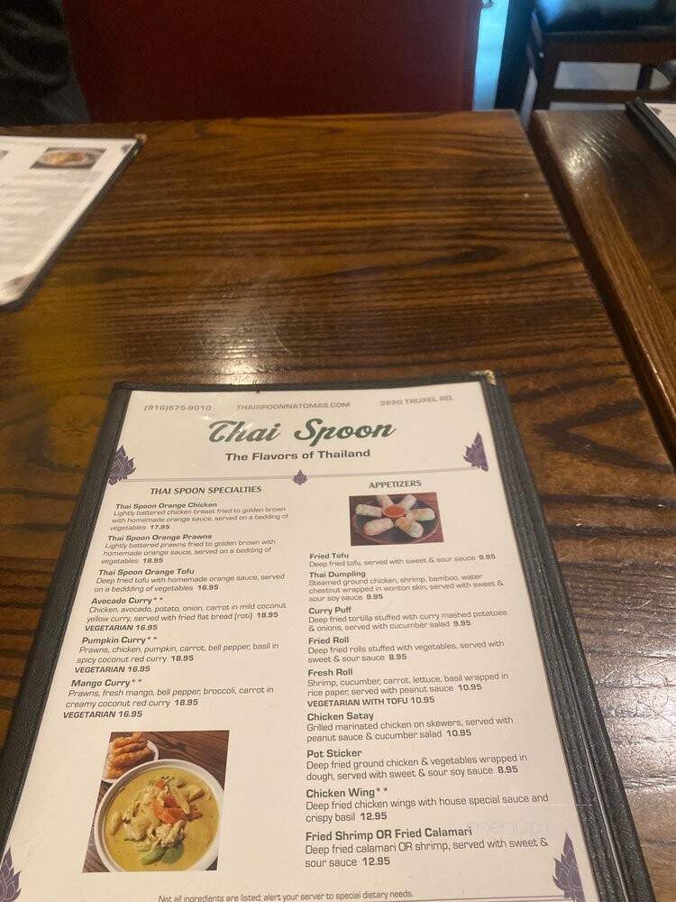 Thai Spoon Restaurant - Sacramento, CA menu_pic