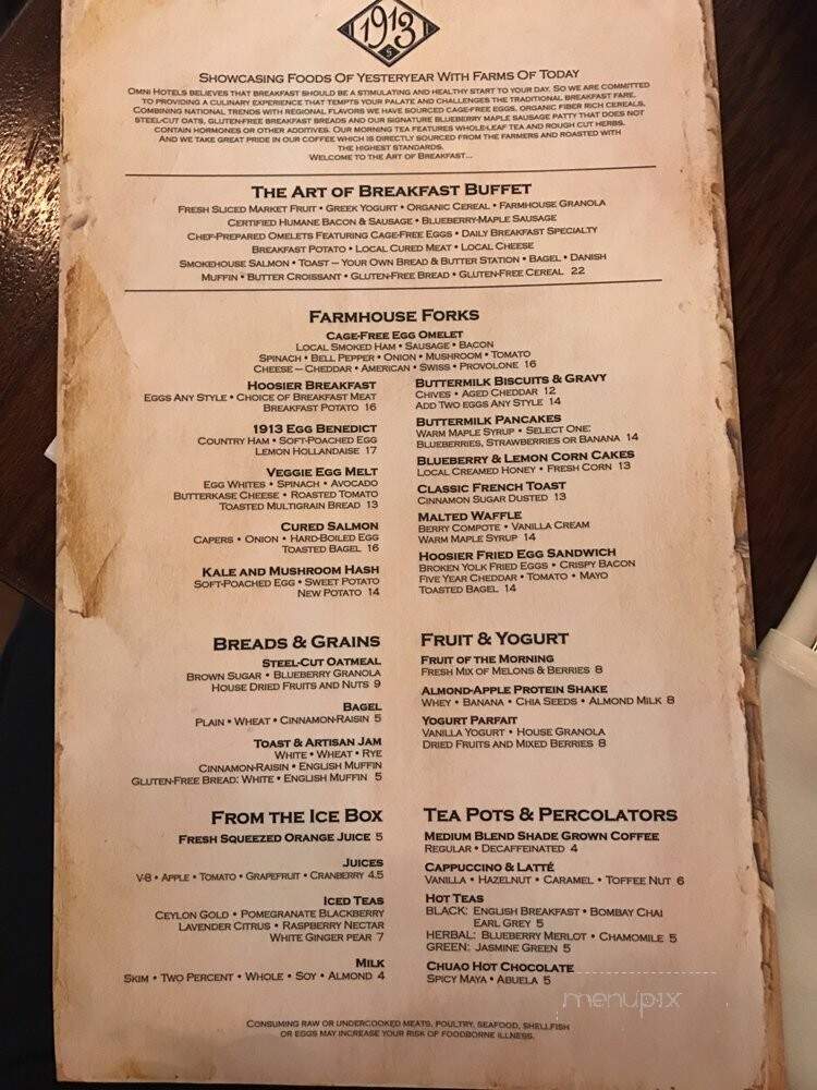 1913 Restaurant - Indianapolis, IN menu_pic