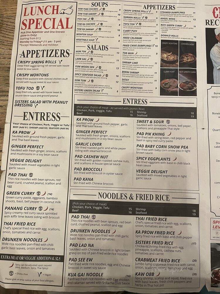 Sisters Thai - Fairfax, VA menu_pic