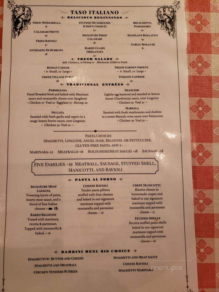 Taso Italiano - New Port Richey, FL menu_pic