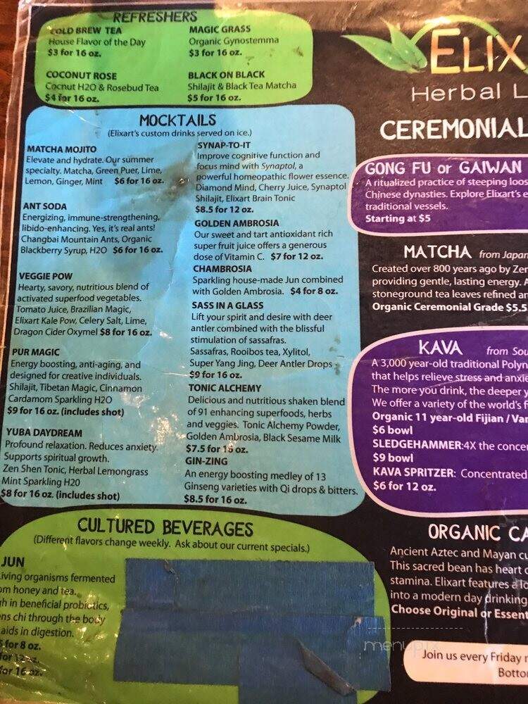 Elixart - Nevada City, CA menu_pic