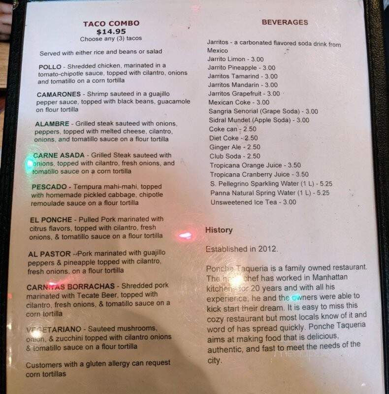 Ponche Taqueria & Cantina - New York, NY menu_pic