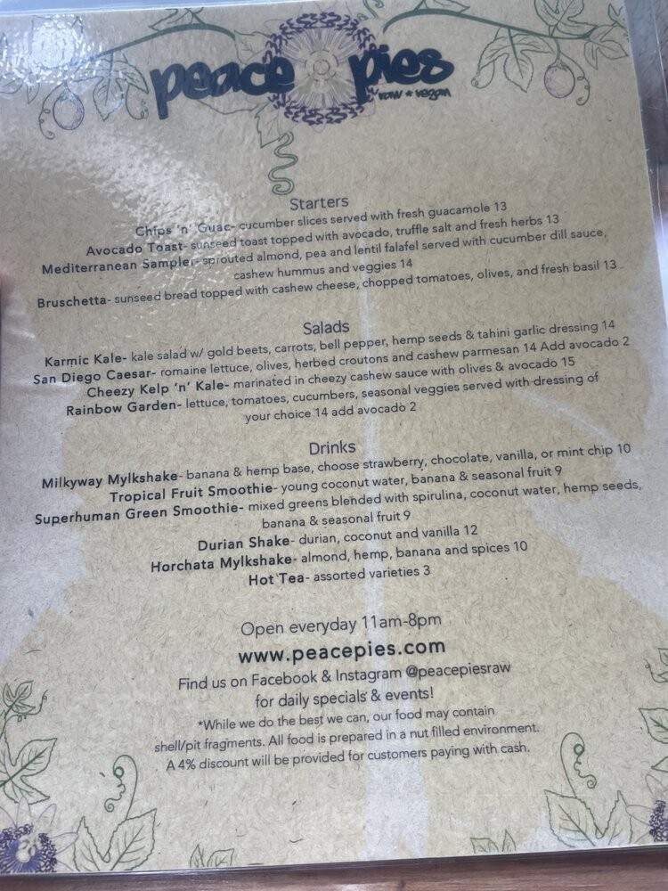 Peace Pies - San Diego, CA menu_pic
