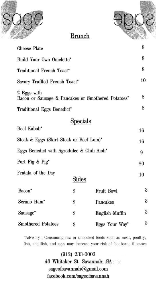 Sage - Savannah, GA menu_pic