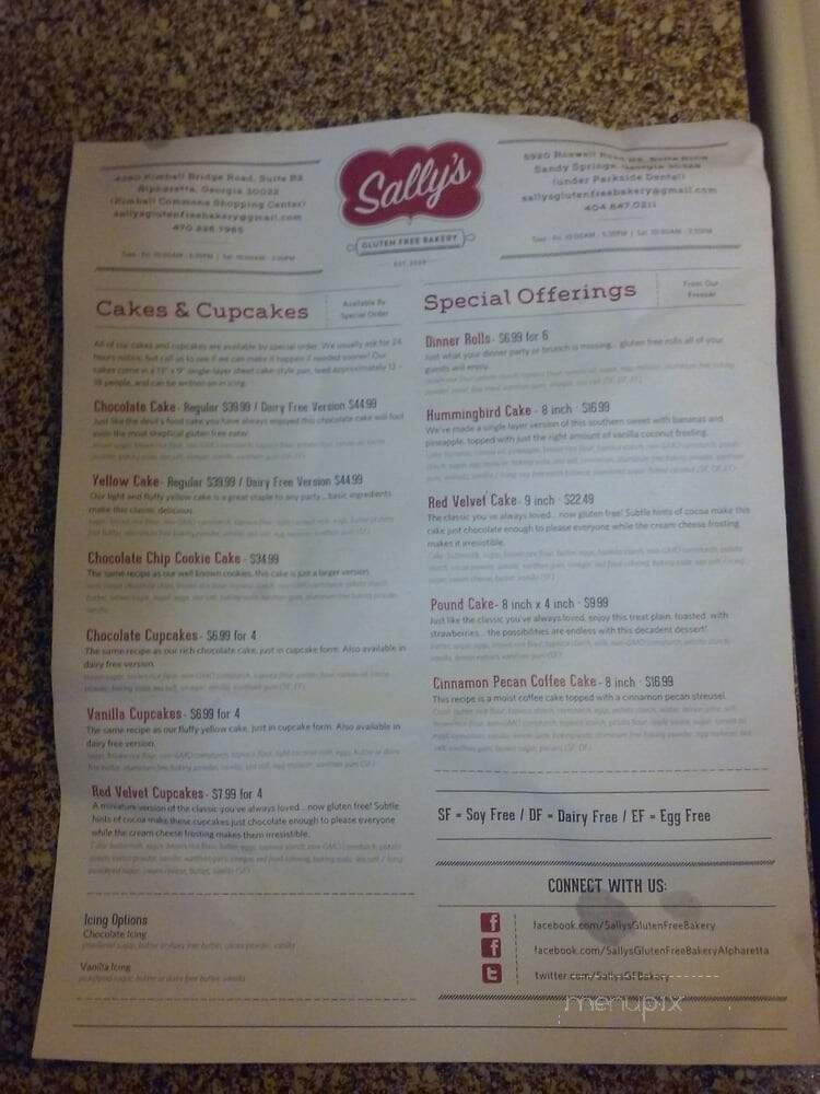 Sally's Gluten Free Bakery - Alpharetta, GA menu_pic