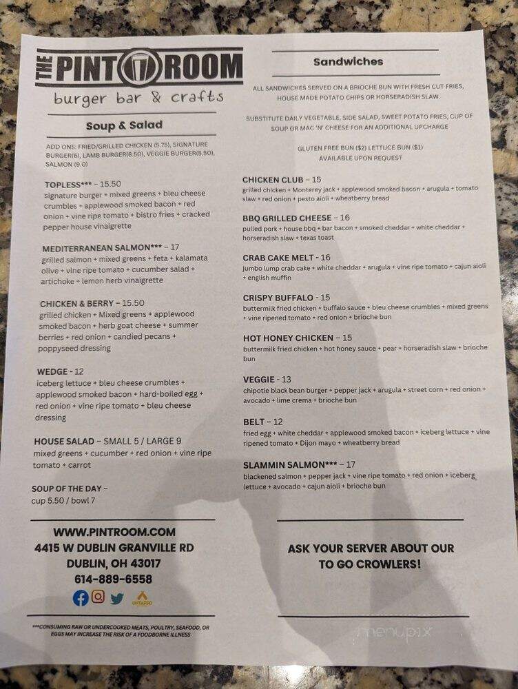 Pint Room - Dublin, OH menu_pic