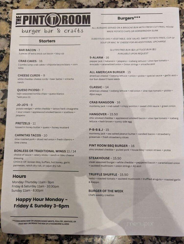 Pint Room - Dublin, OH menu_pic