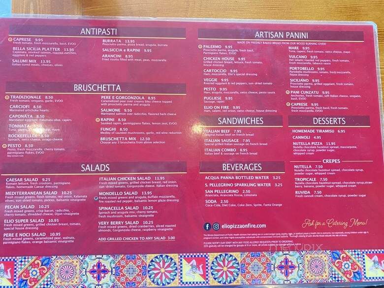 Elio Pizza On Fire - Addison, IL menu_pic