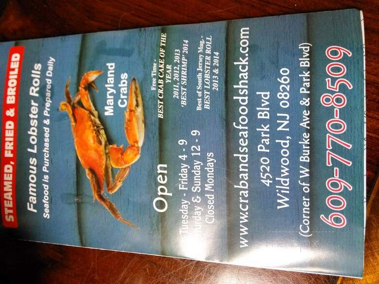 Crab and Seafood shack - Wildwood, NJ menu_pic