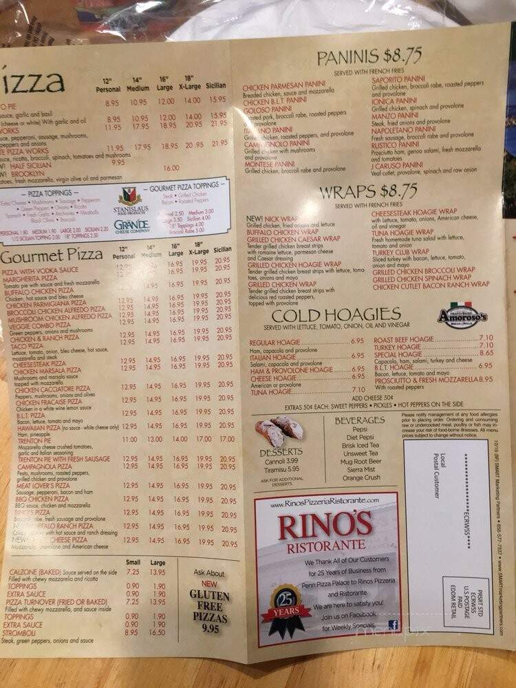 Rino's Pizzeria & Italian Ristorante - Burlington, NJ menu_pic